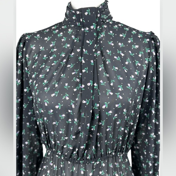 NWT VINTAGE Charlee Allison for Elijay Black Floral Long Sleeve Dress 5/6 - Picture 12 of 13